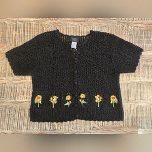 Black Crochet Button Down Top